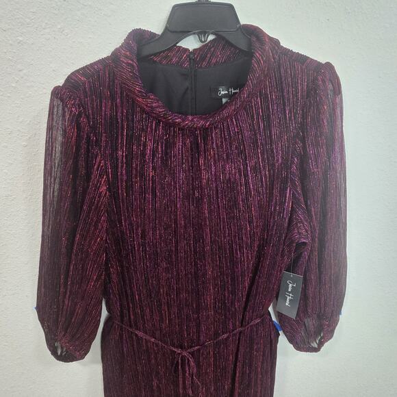 Jessica Howard 22W Metallic Pleated DressPlum Purple Sparkle Party Cocktal - Picture 3 of 11